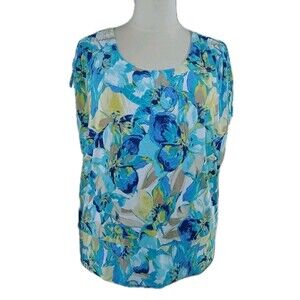 JM COLLECTION Women 3X Floral Tropical Slinky Short Sleeve Smock Top Multicolor